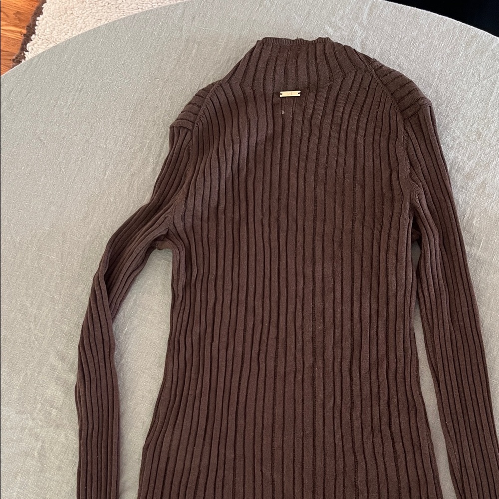 Cult Gaia Brown Ribbed sheer Light Wool Long-Sleeve Women's Sweater